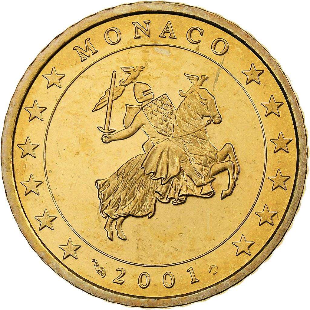Monaco, Rainier III, 50 Euro Cent, Proof / BE, 2001, Paris, Messing, STGL