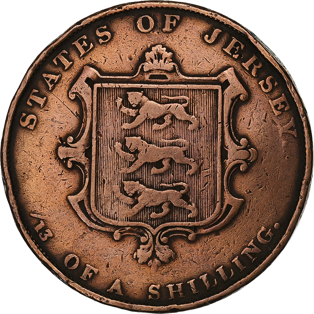 Jersey, Victoria, 1/13 Shilling, 1851, Heaton, Copper, , KM:3