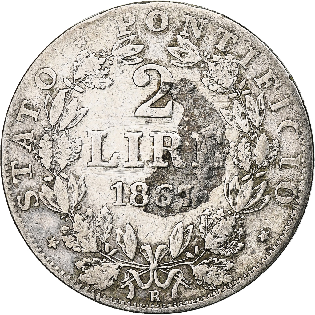 ITALIAN STATES, PAPAL STATES, Pius IX, 2 Lire, 1867, Rome, Silver, 