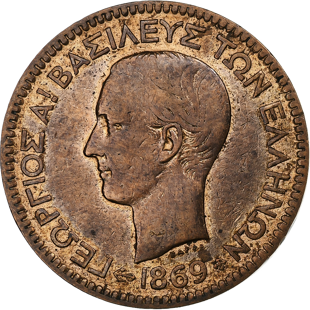 Greece, George I, 10 Lepta, 1869, Strassburg, Copper, , KM:43