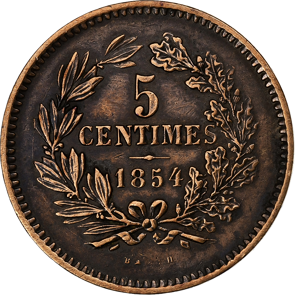 Luxembourg, William III, 5 Centimes, 1854, Utrecht, Bronze, , KM:22.1