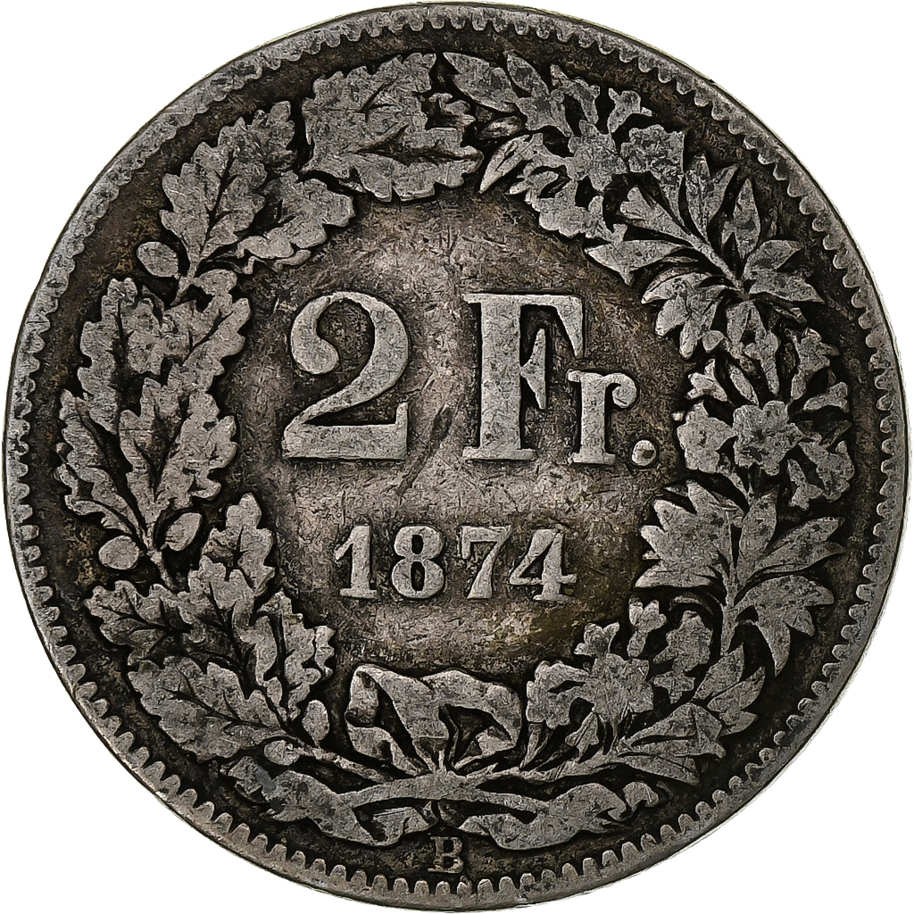 Switzerland, 2 Francs, 1874, Bern, Silver, , KM:21