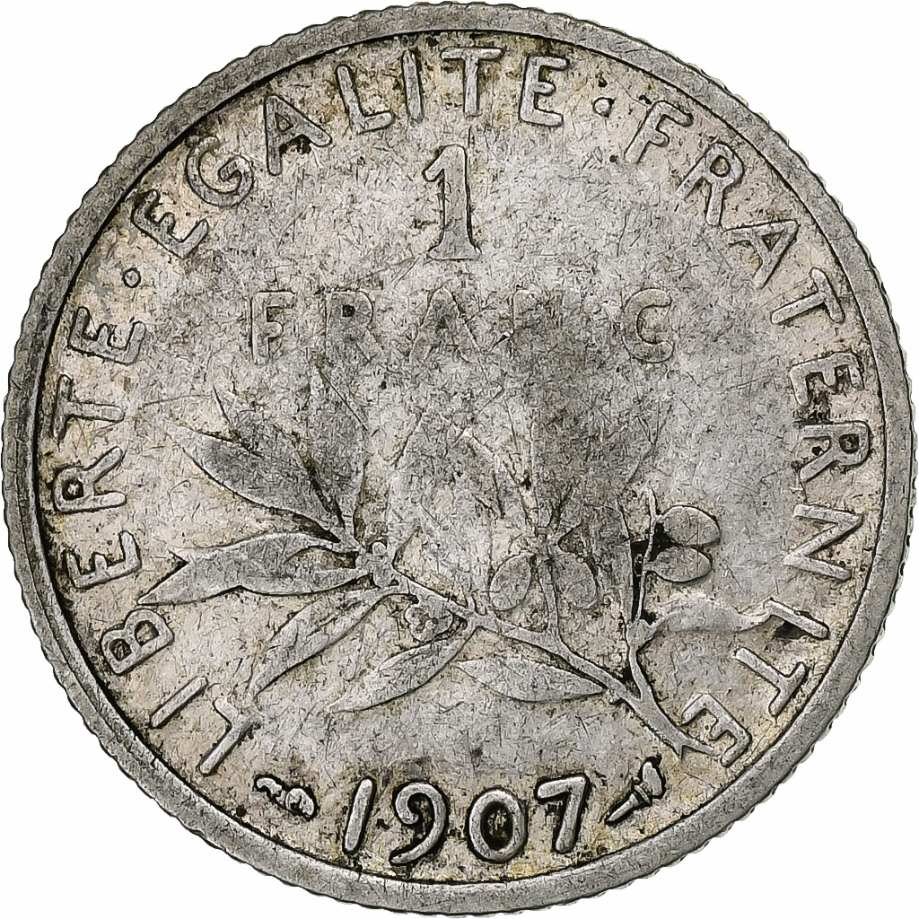 France, Franc, Semeuse, 1907, Paris, Silver, VF, Gadoury:467, KM:844.1