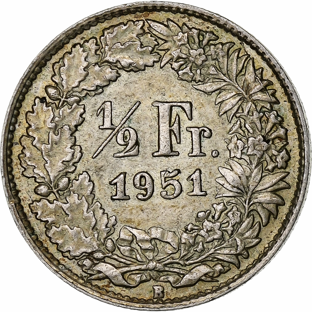 Switzerland, 1/2 Franc, 1951, Bern, Silver, , KM:23