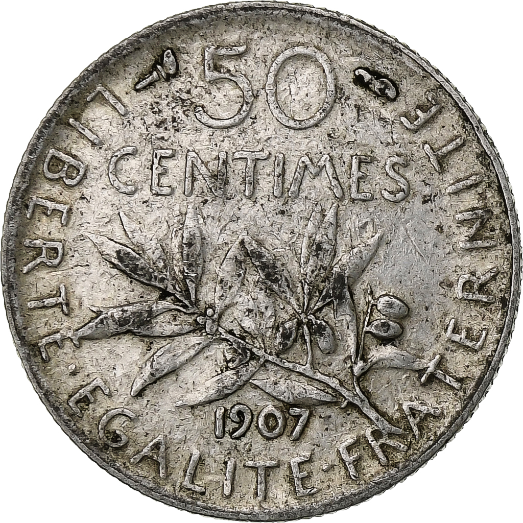 France, 50 Centimes, Semeuse, 1907, Paris, Silver, , Gadoury:420