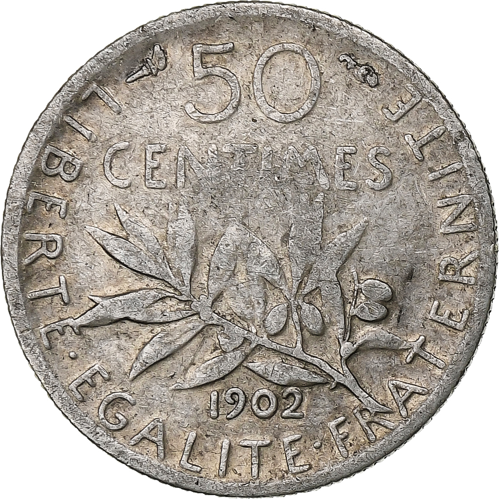 France, 50 Centimes, Semeuse, 1902, Paris, Silver, F, Gadoury:420, KM:854
