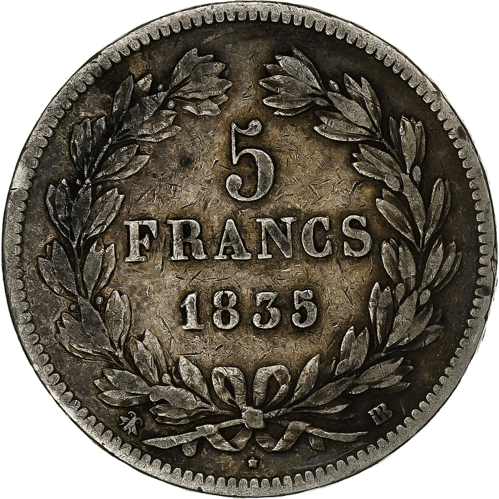 France, 5 Francs, Louis-Philippe, 1835, Strasbourg, Abeille, Silver, 