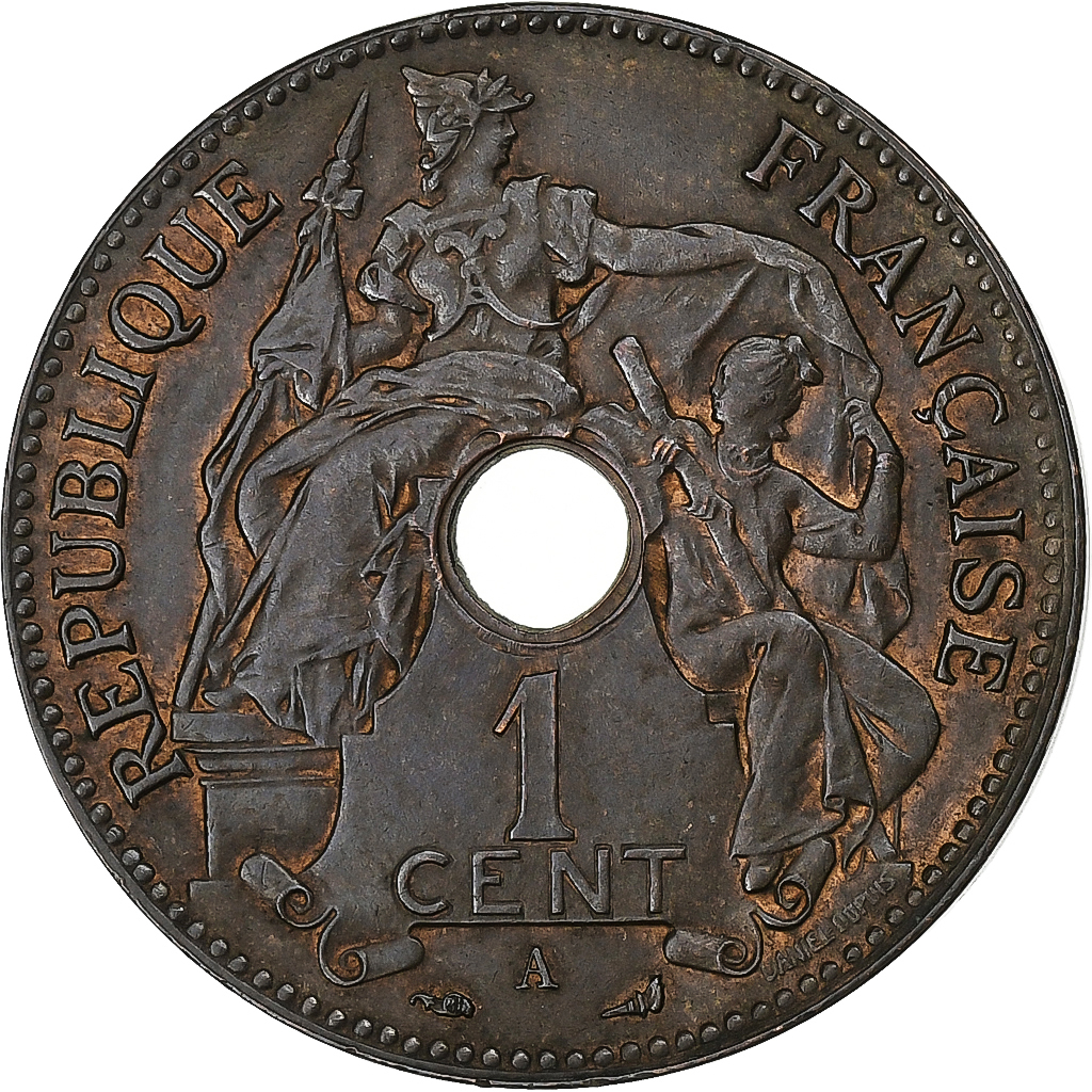 FRENCH INDO-CHINA, Cent, 1906, Paris, Bronze, , Lecompte:60, KM:8