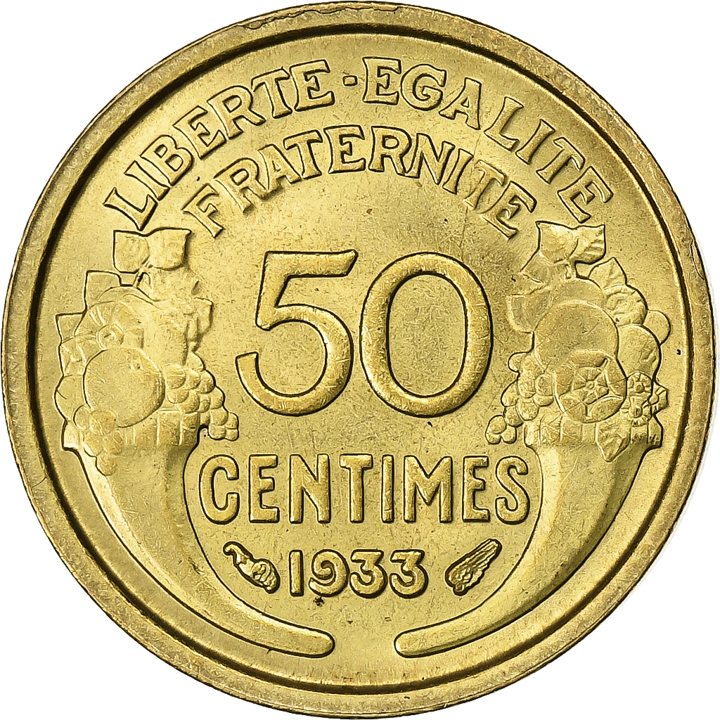 France, 50 Centimes, Morlon, 1933, Paris, Aluminum-Bronze, AU
