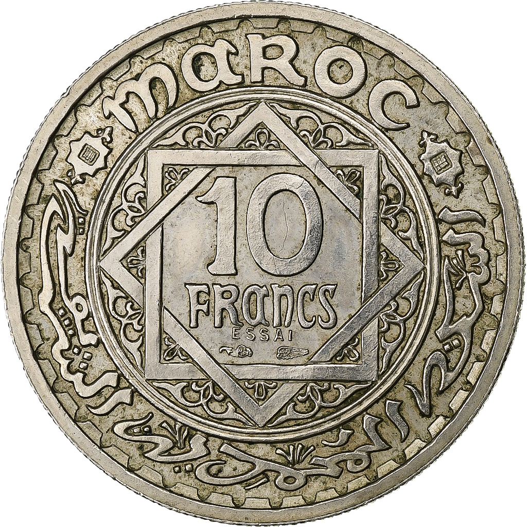 Morocco, 10 Francs, AH 1366/1946, Paris, ESSAI, Copper-nickel, 