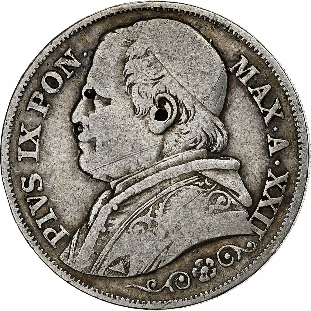 ITALIAN STATES, PAPAL STATES, Pius IX, 2 Lire, 1867, Rome, Silver, 