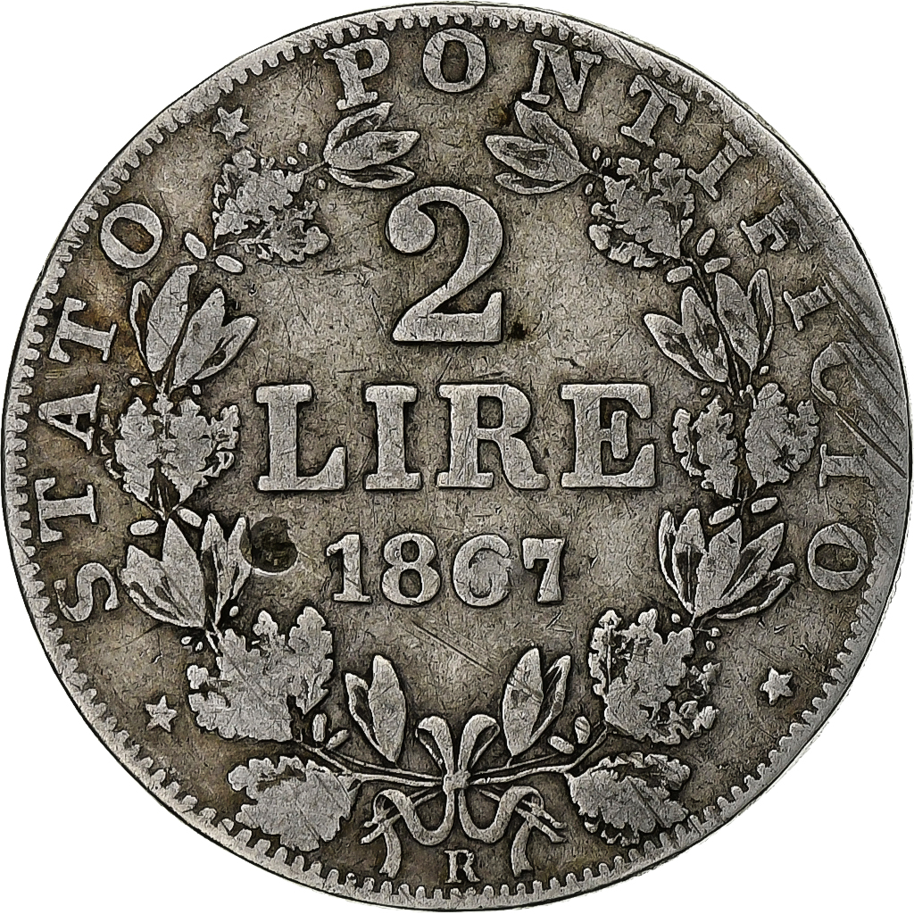 ITALIAN STATES, PAPAL STATES, Pius IX, 2 Lire, 1867, Rome, Silver, 