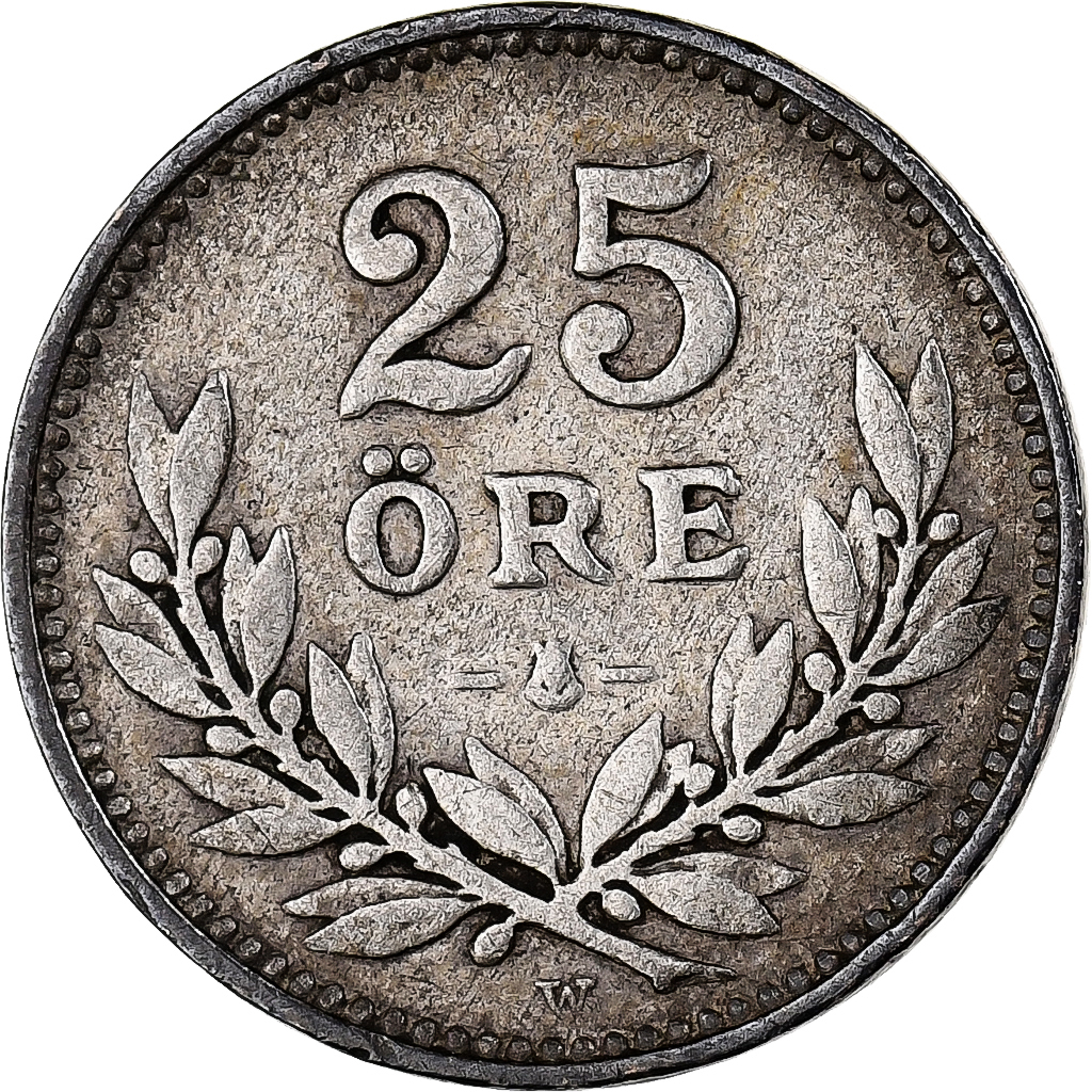 Sweden, Gustaf V, 25 Öre, 1919, Silver, , KM:785