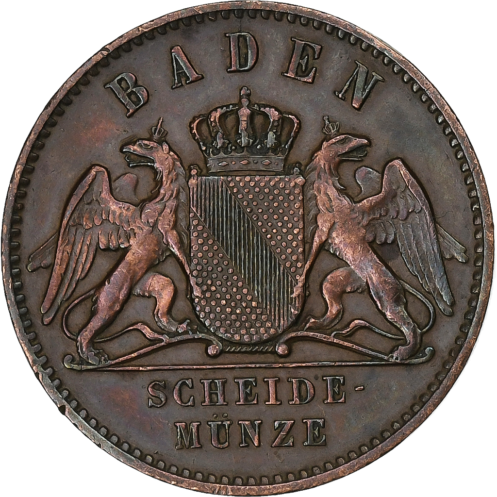 German States, BADEN, Friedrich I, Kreuzer, 1863, Baden, Copper, 