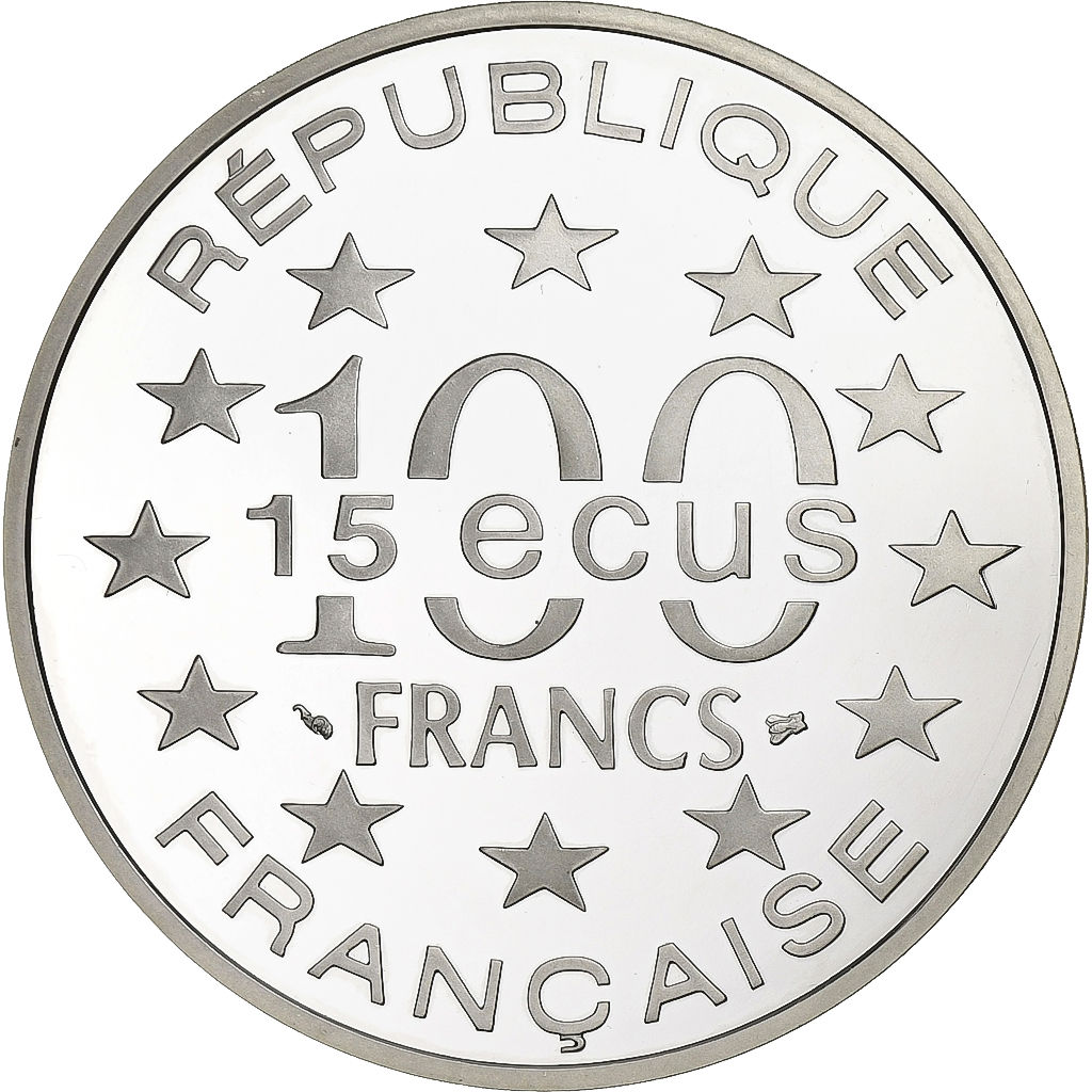 France, 100 Francs-15 Ecus, Parthénon, 1995, Paris, Abeille, Silver, 