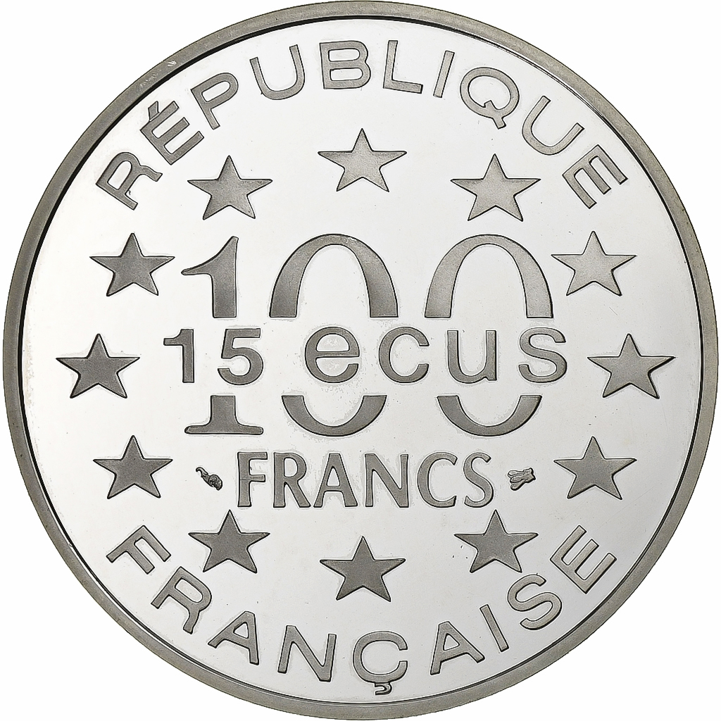 France, 100 Francs-15 Ecus, Arc de Triomphe, 1993, Paris, Abeille, Silver