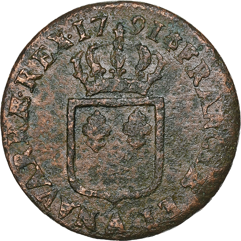 France, Louis XVI, Sol, Sol ou sou, 1791, Paris, 2éme sem, Copper, 