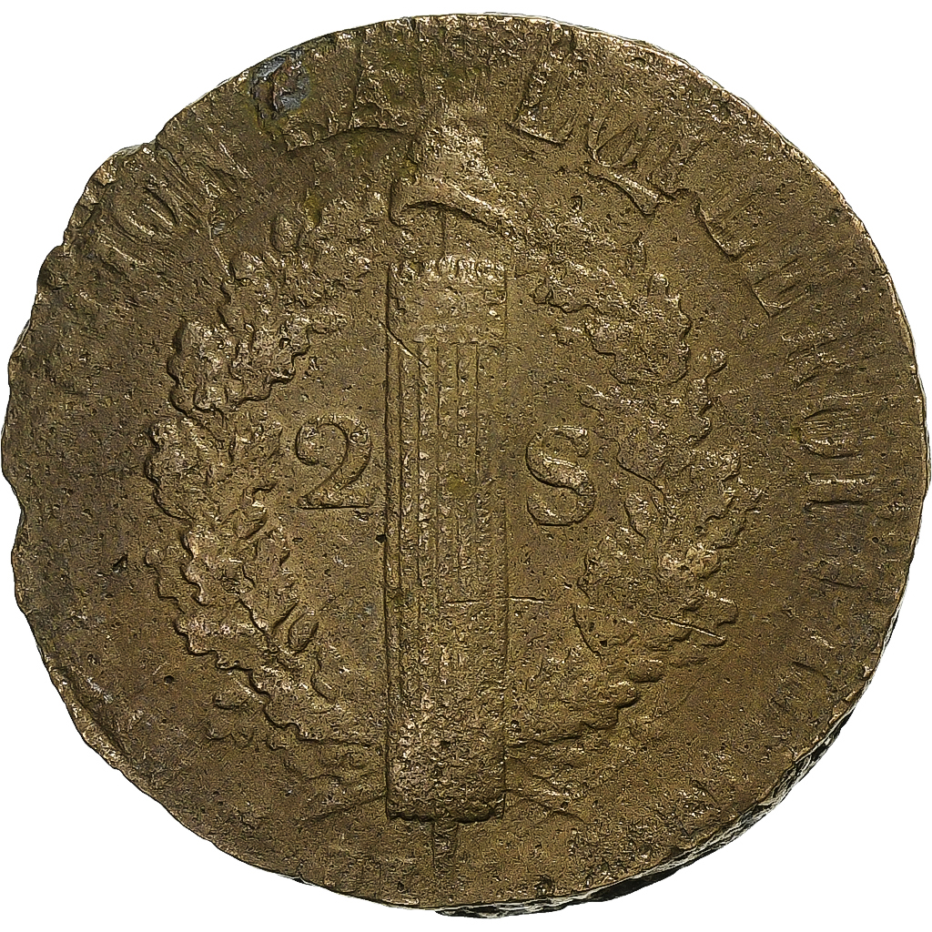 France, Constitution, 2 Sols, 2 sols françois, 1792 / AN 4, Arras, Métal de