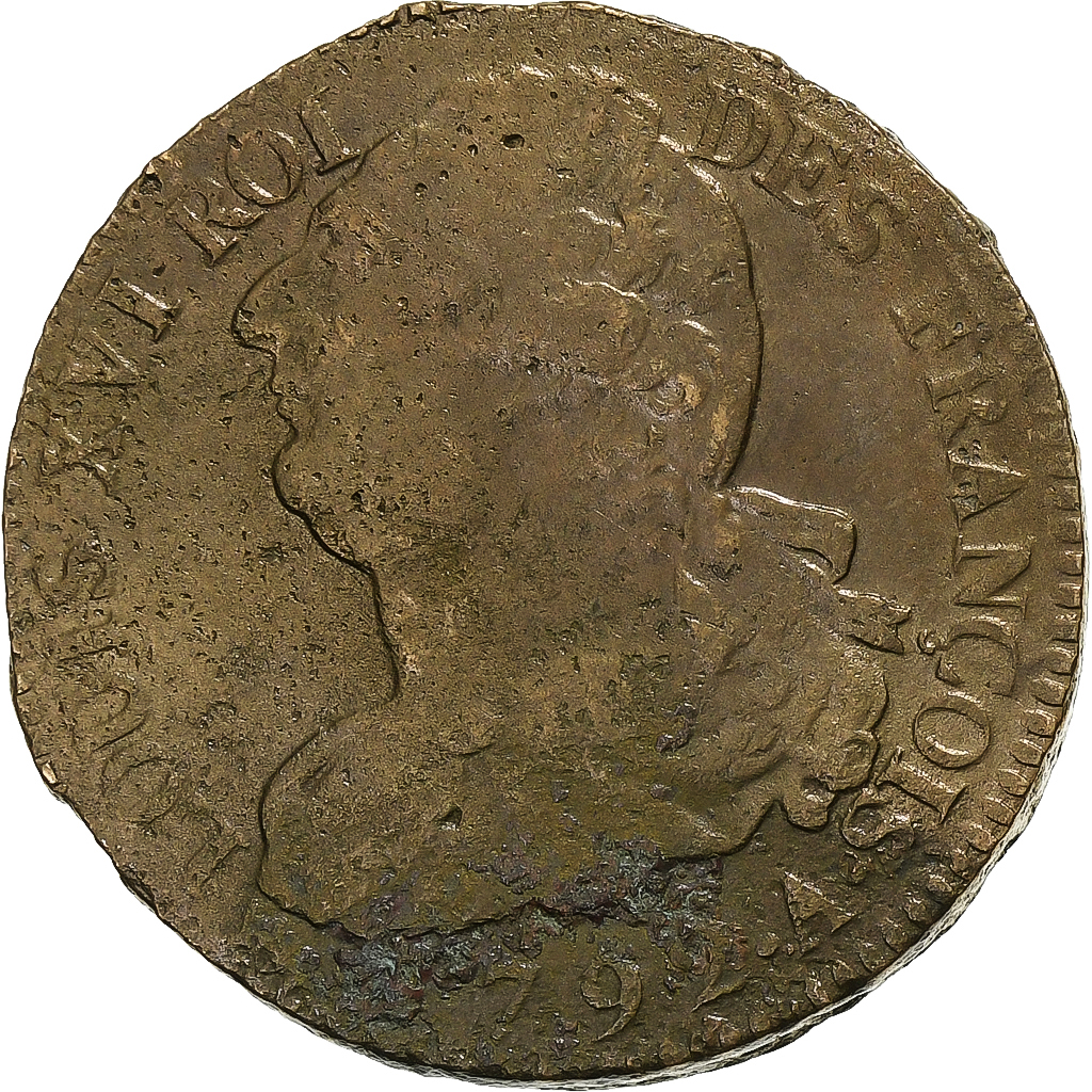 France, Constitution, 2 Sols, 2 sols françois, 1792 / AN 4, Paris, Bronze