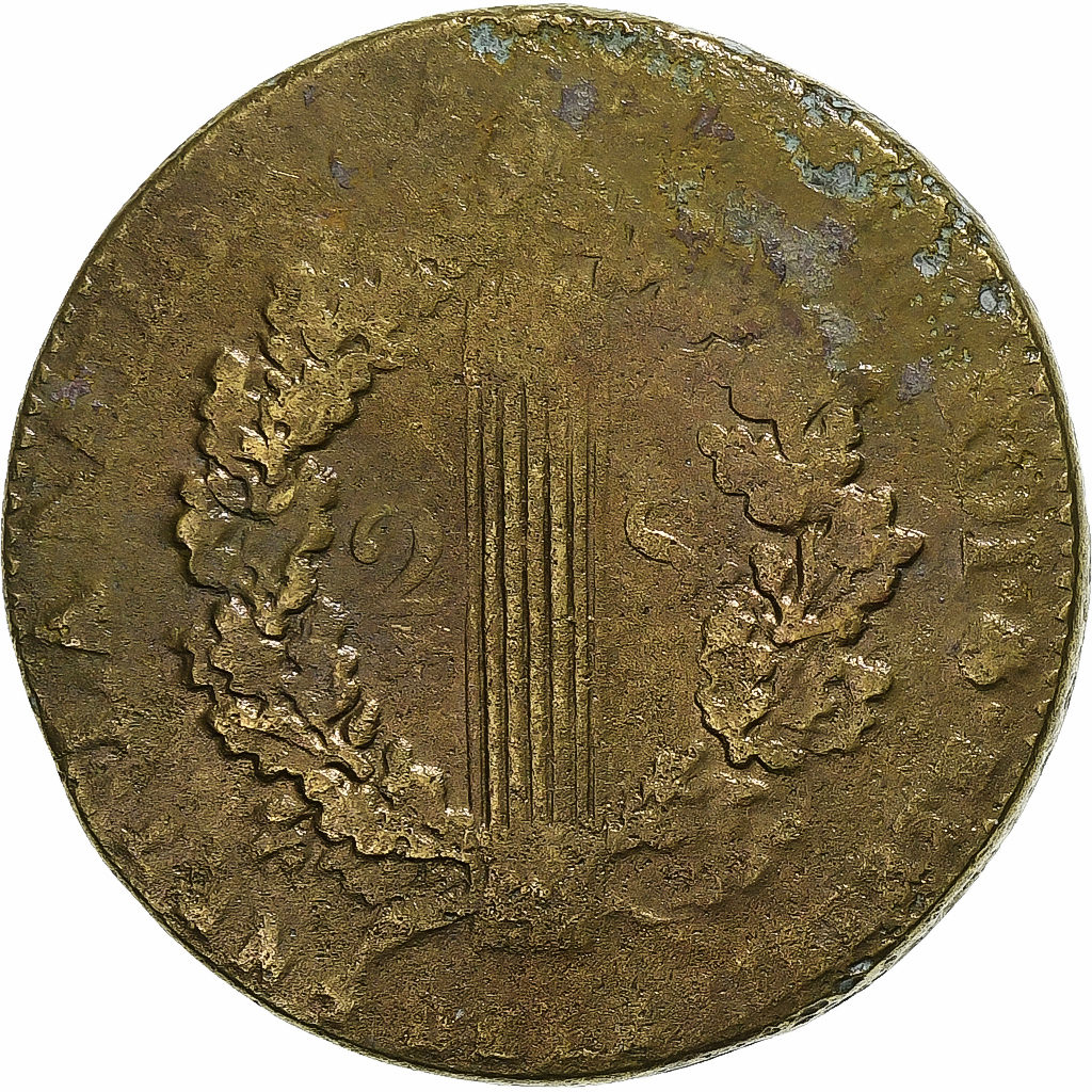 France, Constitution, 2 Sols, 2 sols françois, 1792 / AN 4, Paris, Bronze