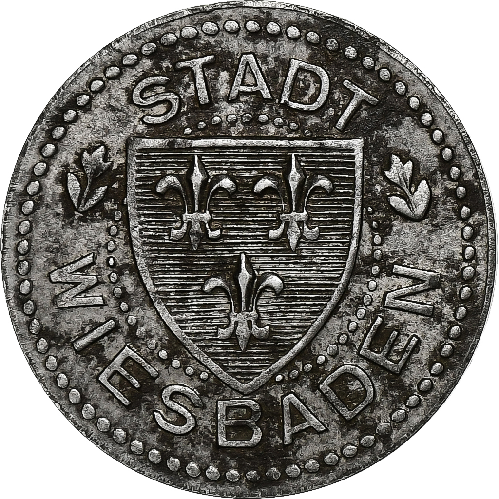 Germany, STADT WIES BADEN, 10 Pfennig, , Iron
