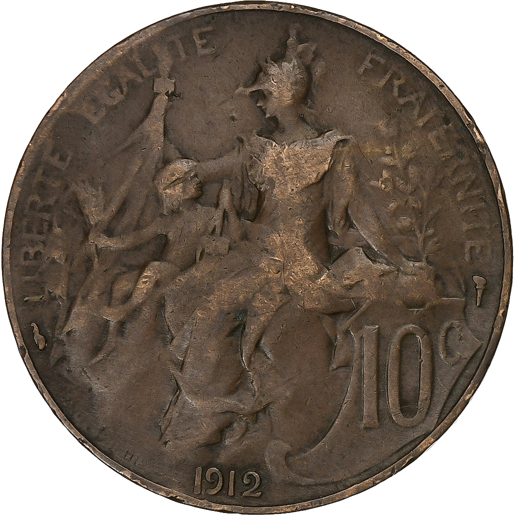 France, 10 Centimes, Dupuis, 1912, Paris, Bronze, TB+, Gadoury:277, KM:843