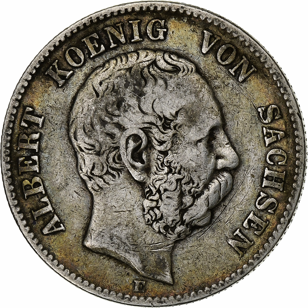 German States, SAXONY-ALBERTINE, Albert, 2 Mark, 1876, Dresden, Silver