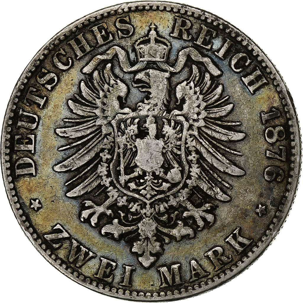 German States, SAXONY-ALBERTINE, Albert, 2 Mark, 1876, Dresden, Silver