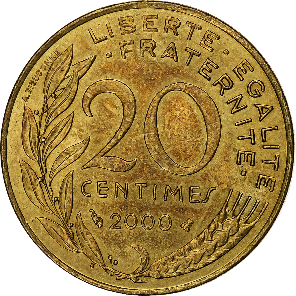 France, 20 Centimes, Marianne, 2000, Paris, Aluminum-Bronze, 