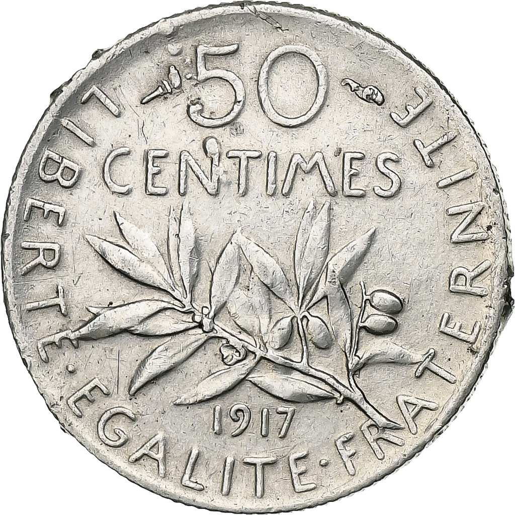 France, 50 Centimes, Semeuse, 1917, Paris, Silver, , Gadoury:420