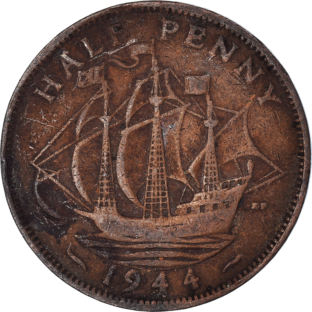Moneda, Gran Bretaña, 1/2 Penny, 1944