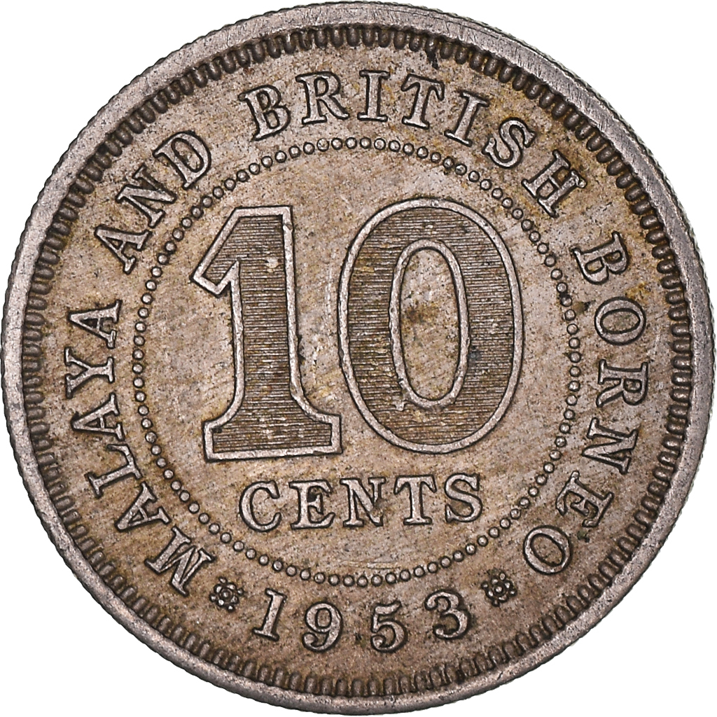 Moneda, PENÍNSULA MALAYA & BORNEO BRITÁNICO, 10 Cents, 1953