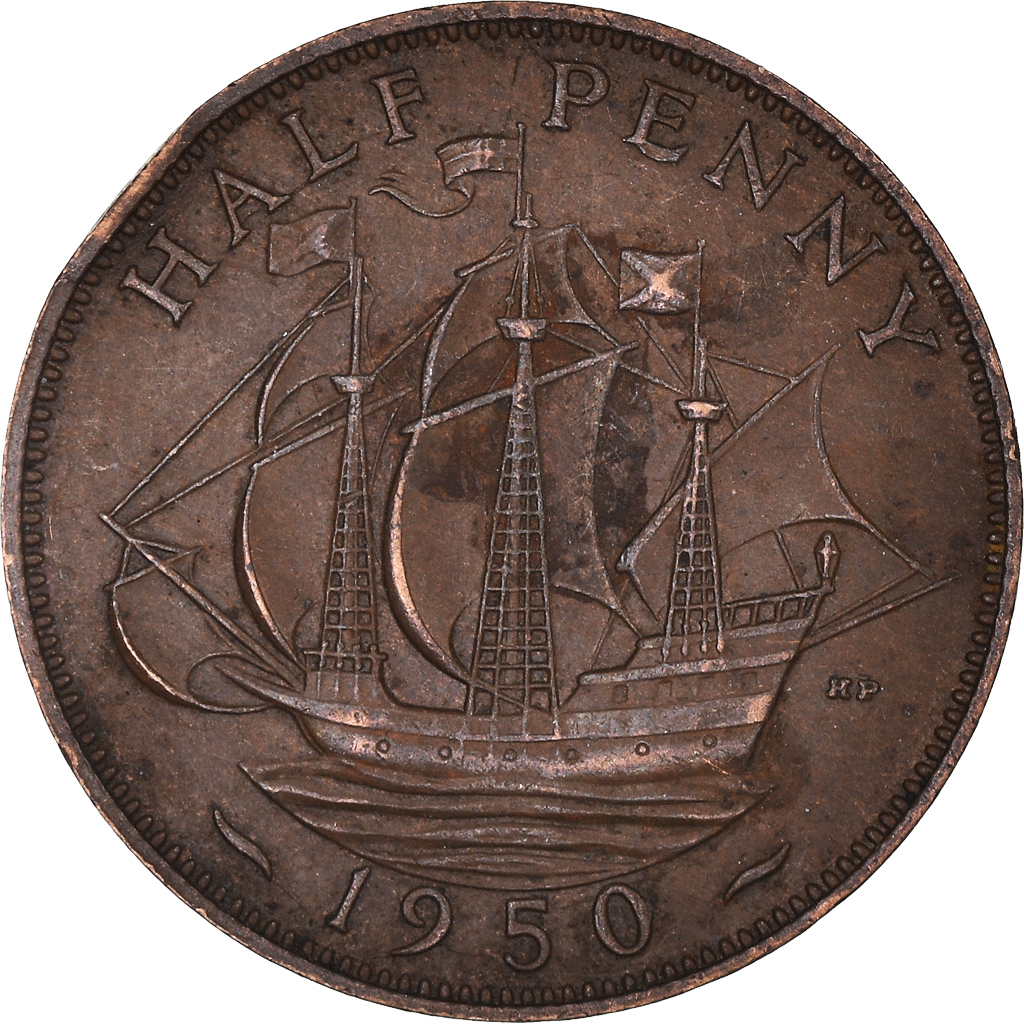 Moneda, Gran Bretaña, 1/2 Penny, 1950