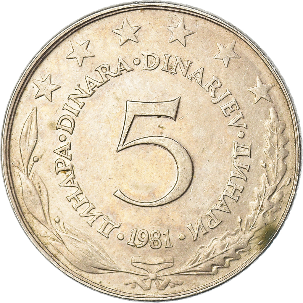 Moneda, Yugoslavia, 5 Dinara, 1981