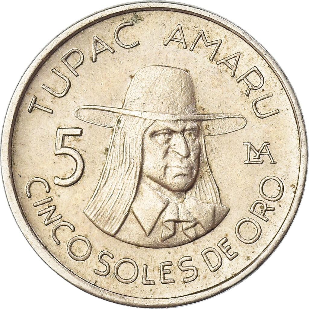 Coin, Peru, 5 Soles, 1975