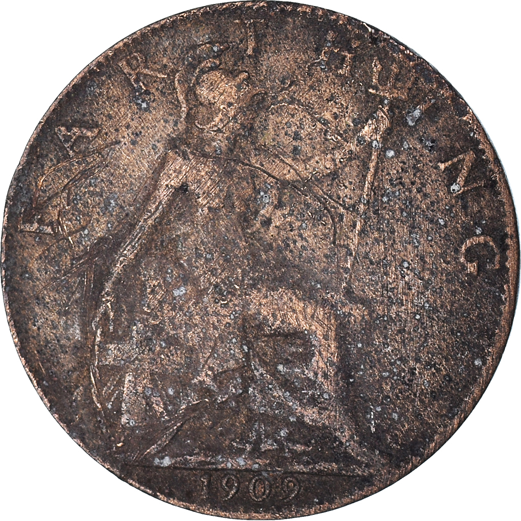 Moneda, Gran Bretaña, Farthing, 1909