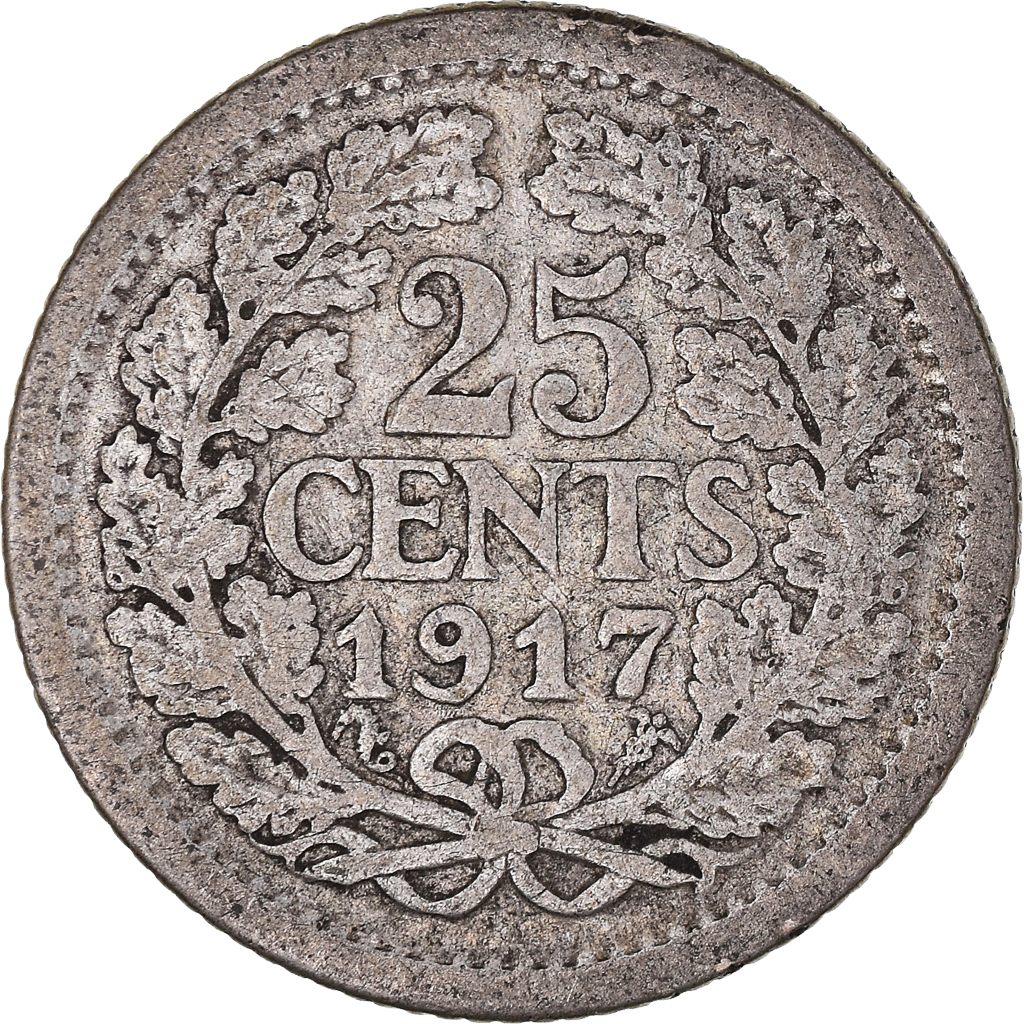 Coin, Netherlands, Wilhelmina I, 25 Cents, 1917, Utrecht, , Silver