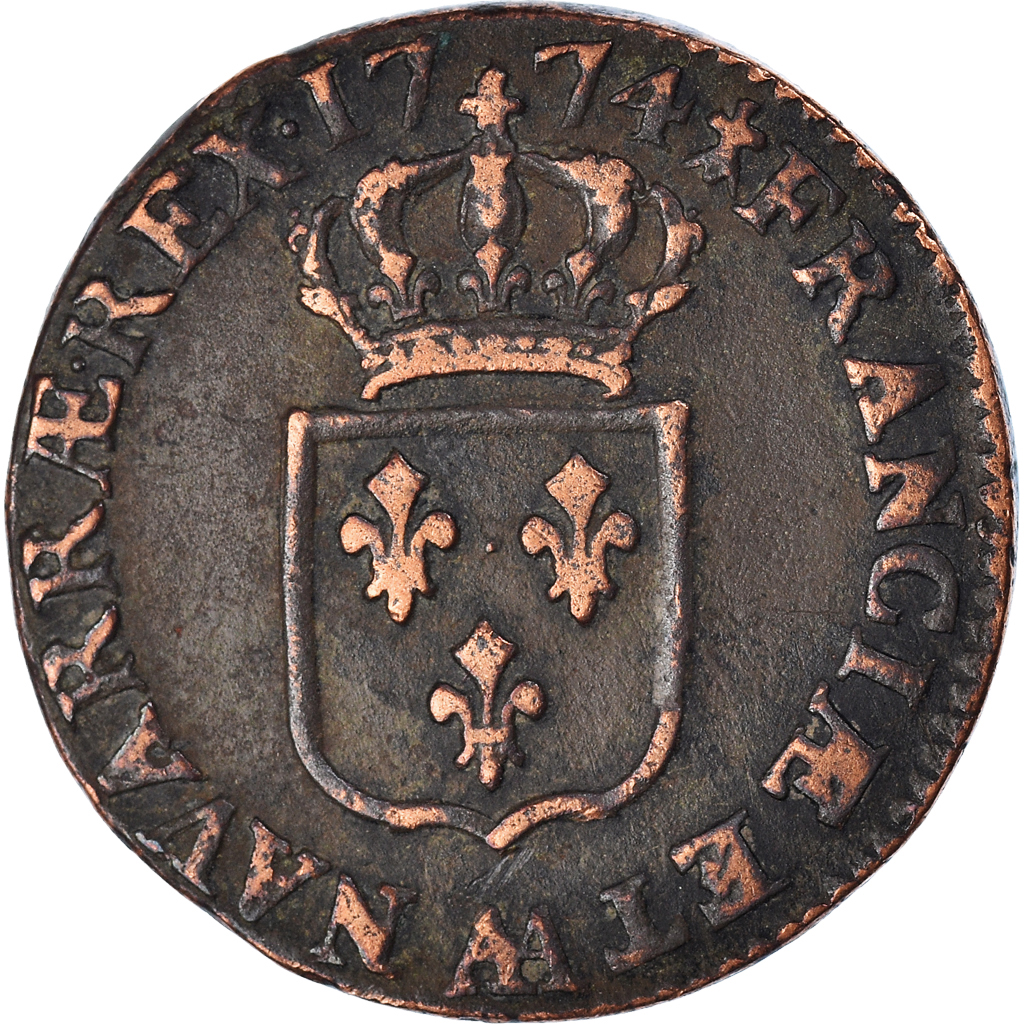 Coin, France, Louis XV, Sol à la vieille tête, Sol, 1774, Metz, 