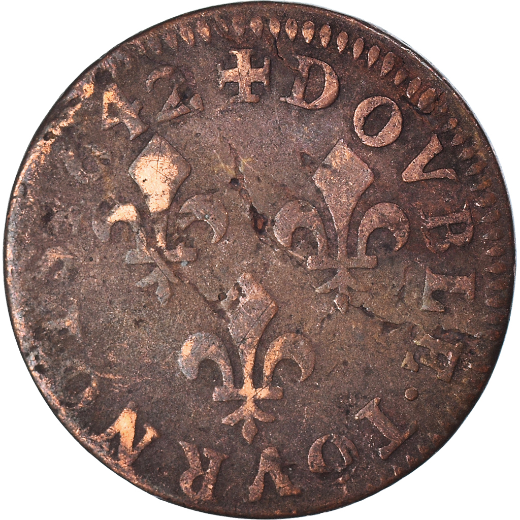 Coin, France, Louis XIII, Double tournois de Warin, 1642, , Copper