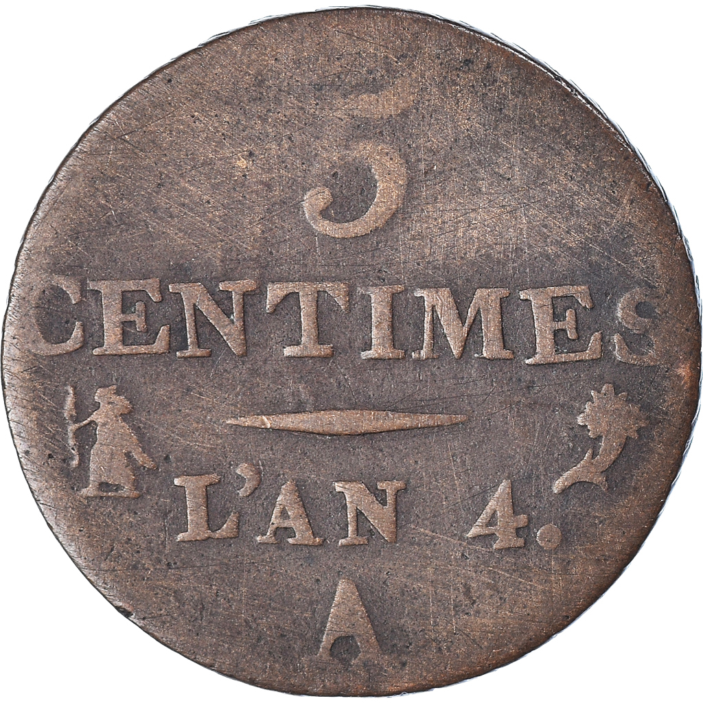 Coin, France, Dupré, 5 Centimes, AN 4, Paris, , Bronze, KM:635.1