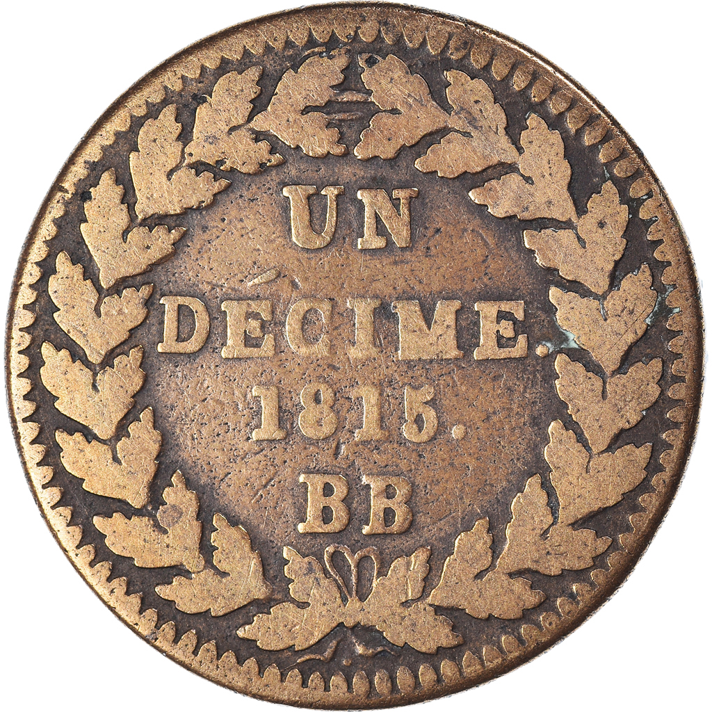 Coin, France, Louis XVIII, Decime, 1815, Strasbourg, , Bronze