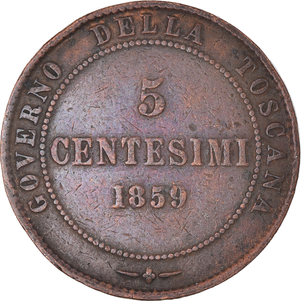 Coin, ITALIAN STATES, TUSCANY, Provisional Government, 5 Centesimi, 1859