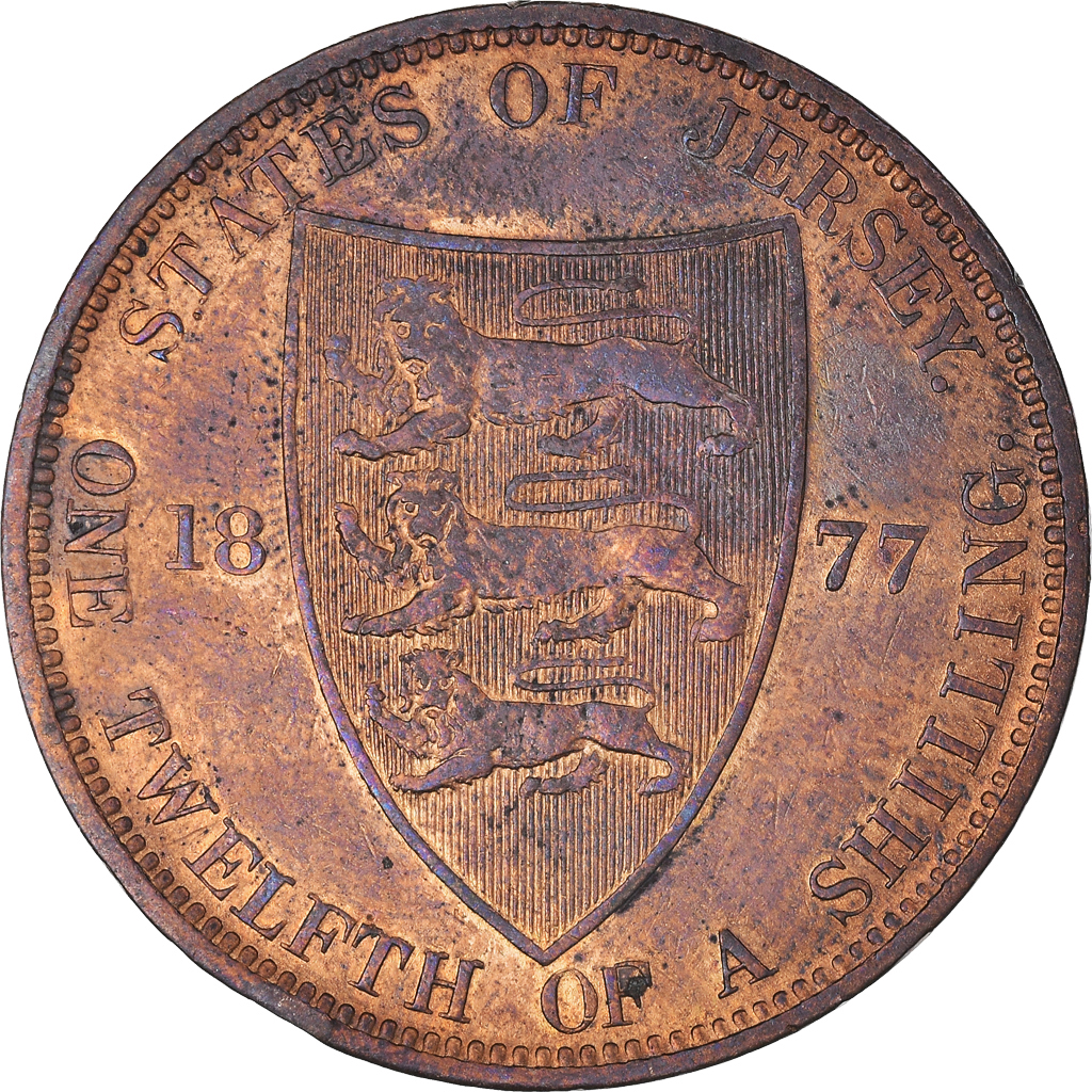 Coin, Jersey, Victoria, 1/12 Shilling, 1877, Heaton, , Bronze, KM:8