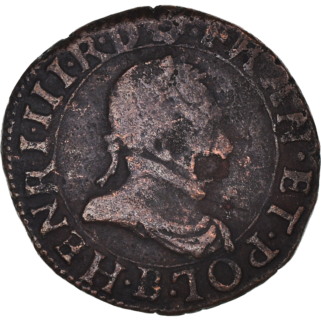 Coin, France, Henri III, Double Tournois, 158[?], Rouen, , Copper