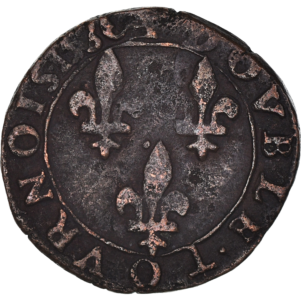 Coin, France, Henri III, Double Tournois, 158[?], Rouen, , Copper