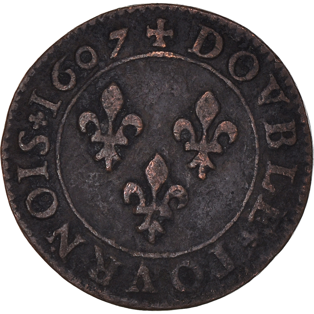 Coin, France, Henri IV, Double Tournois, 1607, Lyon, , Copper