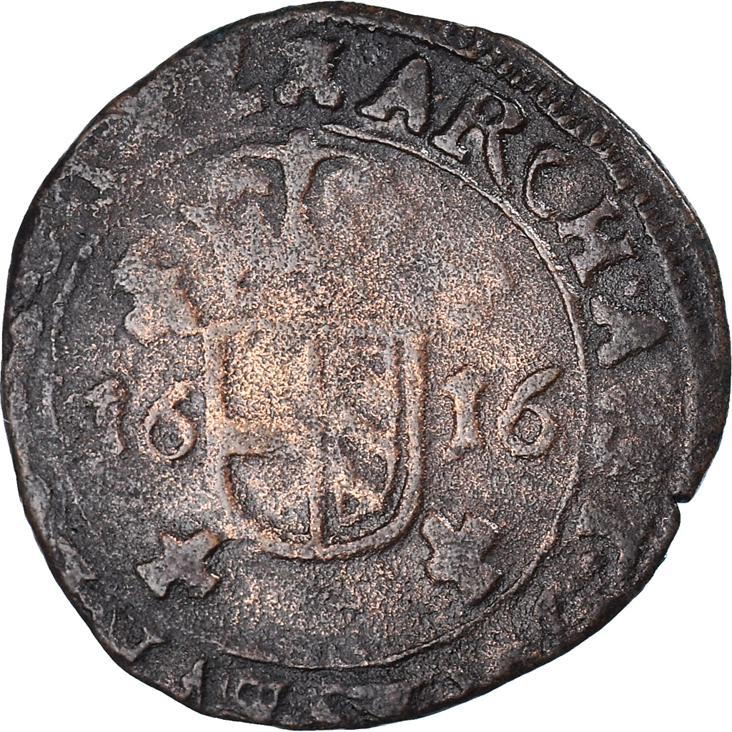 Coin, Spanish Netherlands, TOURNAI, Albert & Isabella, 2 Denier, 1616