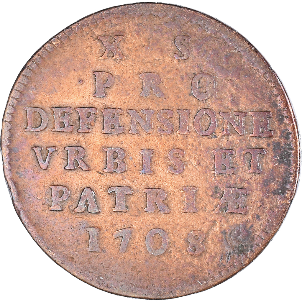 Coin, France, Ville de Lille, 10 Sols, 1708, siège de la ville, 