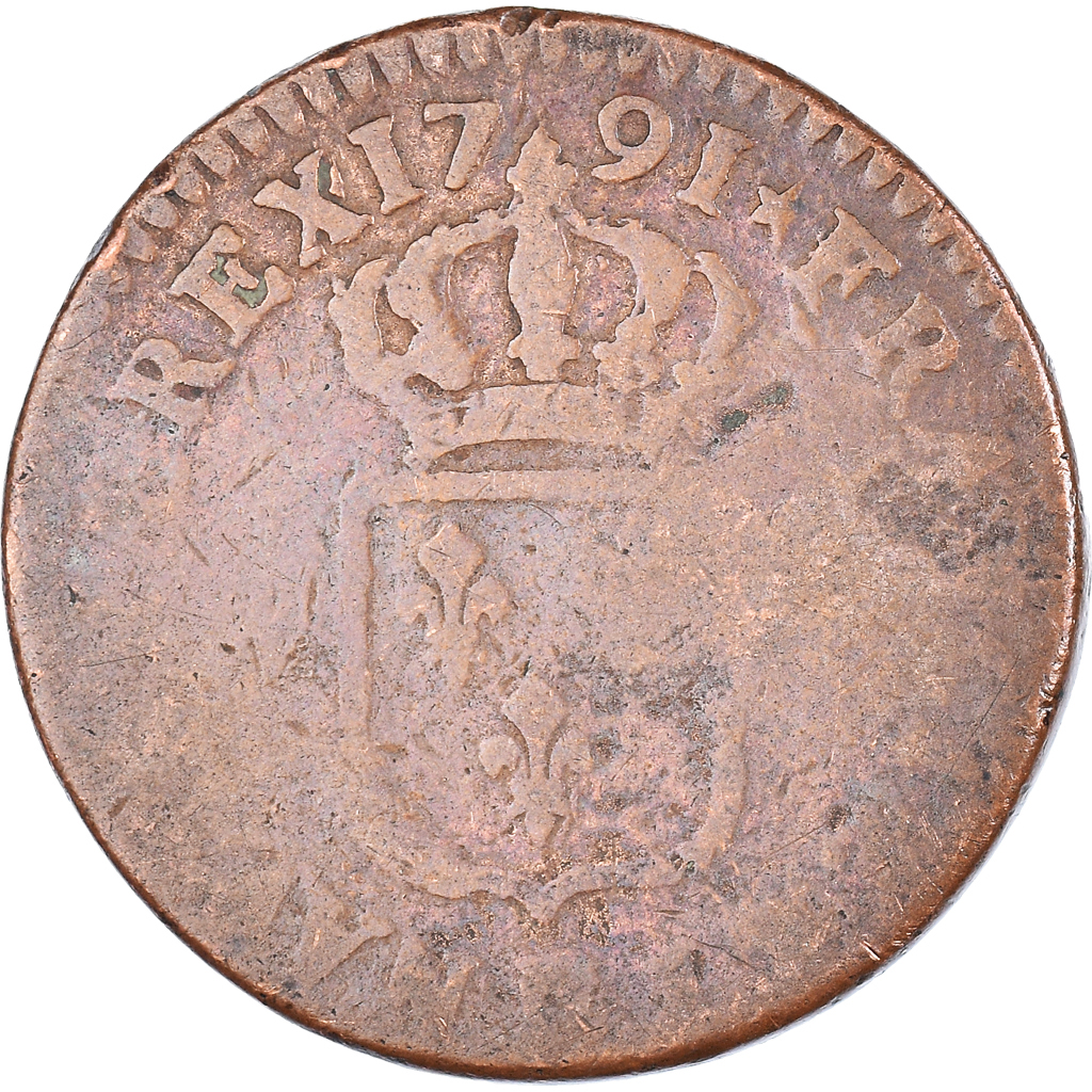 Coin, France, Louis XVI, Sol ou sou, Sol, 1791, Lille, , Copper