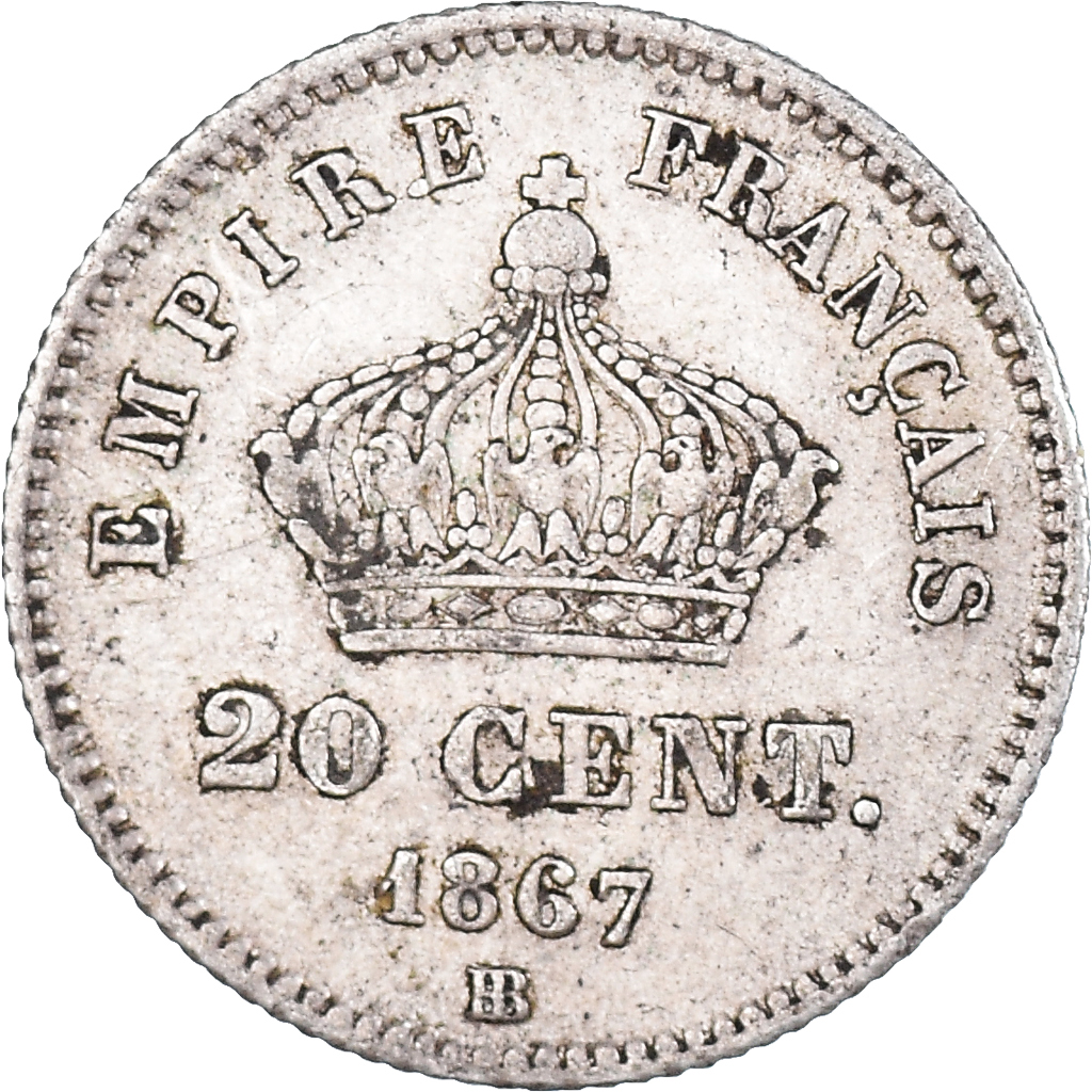 Coin, France, Napoleon III, 20 Centimes, 1867, Strasbourg, , Silver